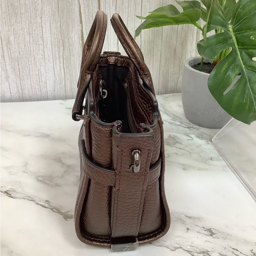 GUC Coach Metallic Pebble Dark Brown Mini Swagger Leather Crossbody Bag - Picture 5 of 9